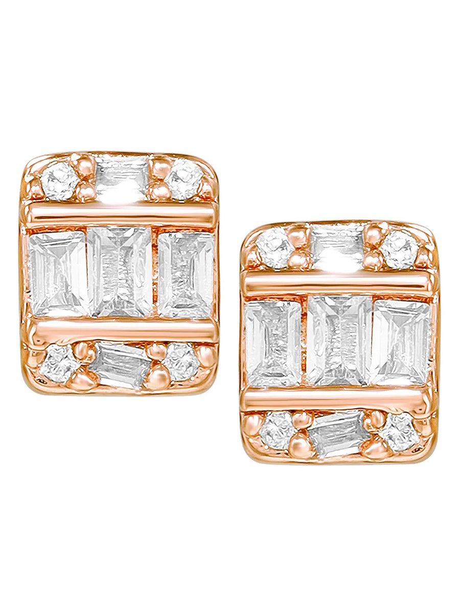 Peora Baguette Crystal Stud Earrings - Rose Gold
