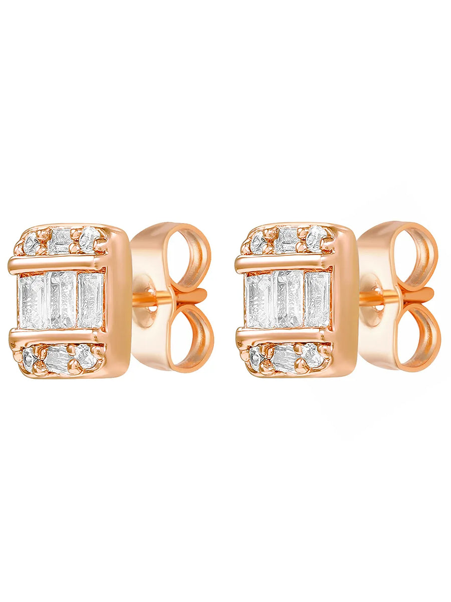 Peora Baguette Crystal Stud Earrings - Rose Gold