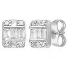 Peora Rhodium Plated Baguette Crystal Stud Earrings