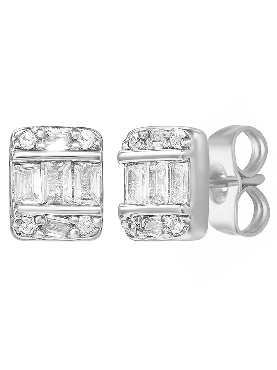 Peora Baguette Crystal Stud Earrings - Silver