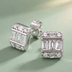 Peora Rhodium Plated Baguette Crystal Stud Earrings