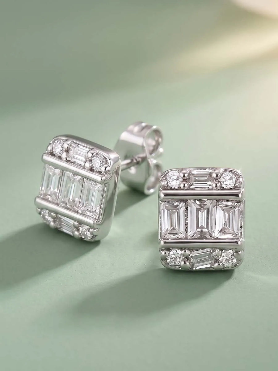 Peora Baguette Crystal Stud Earrings - Silver