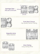 Peora Baguette Crystal Stud Earrings - Silver