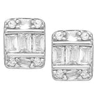 Peora Rhodium Plated Baguette Crystal Stud Earrings