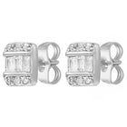 Peora Rhodium Plated Baguette Crystal Stud Earrings