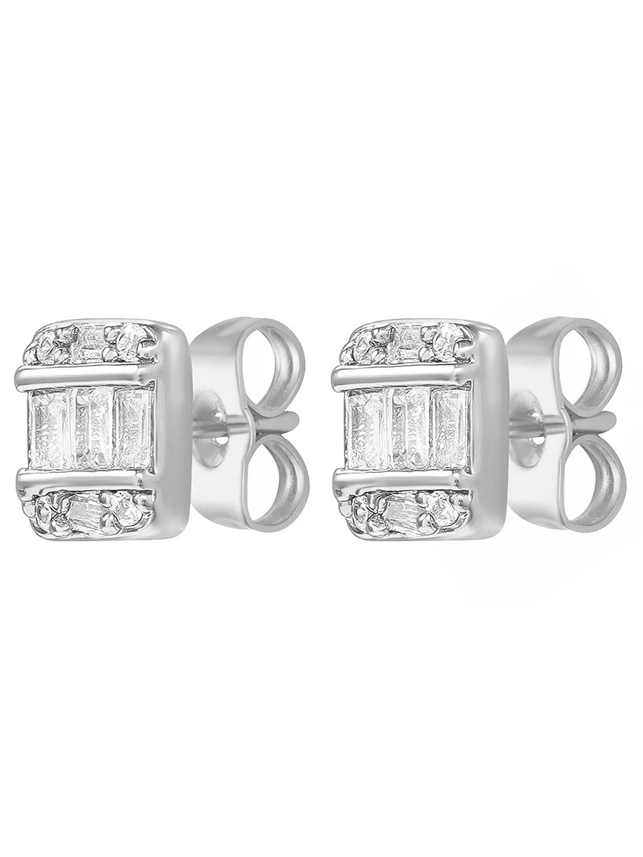 Peora Baguette Crystal Stud Earrings - Silver