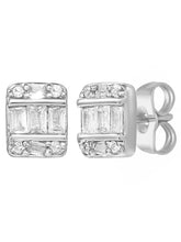 Peora Baguette Crystal Stud Earrings - Silver