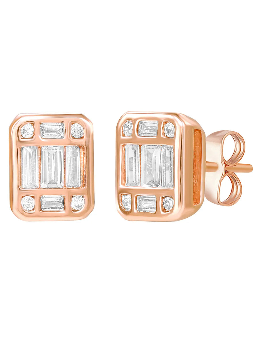 Peora Emerald Cut CZ Stud Earrings - Rose Gold