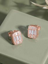 Peora Emerald Cut CZ Stud Earrings - Rose Gold