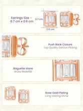 Peora Emerald Cut CZ Stud Earrings - Rose Gold