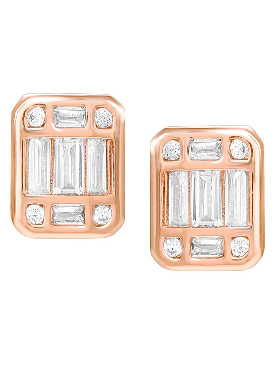 Peora Emerald Cut CZ Stud Earrings - Rose Gold