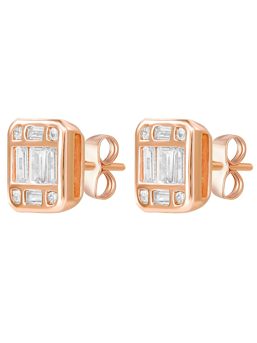 Peora Emerald Cut CZ Stud Earrings - Rose Gold
