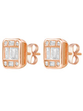 Peora Emerald Cut CZ Stud Earrings - Rose Gold