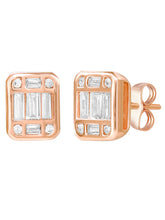 Peora Emerald Cut CZ Stud Earrings - Rose Gold