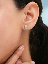 Peora Emerald Cut CZ Stud Earrings - Silver