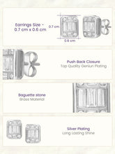Peora Emerald Cut CZ Stud Earrings - Silver