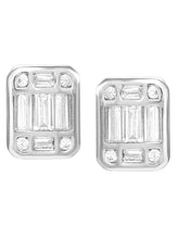 Peora Emerald Cut CZ Stud Earrings - Silver