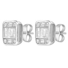 Peora Rhodium Plated Emerald Cut CZ Stud Earrings