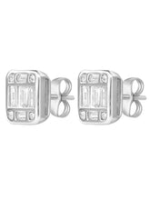 Peora Emerald Cut CZ Stud Earrings - Silver