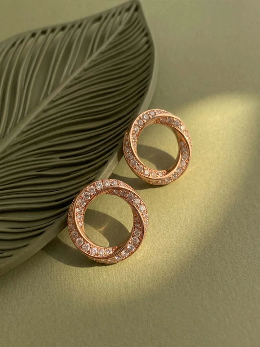 Peora Interlocking CZ Stud Earrings - Rose Gold