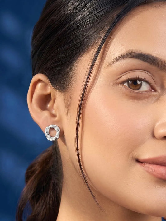 Peora Interlocking CZ Stud Earrings - Silver