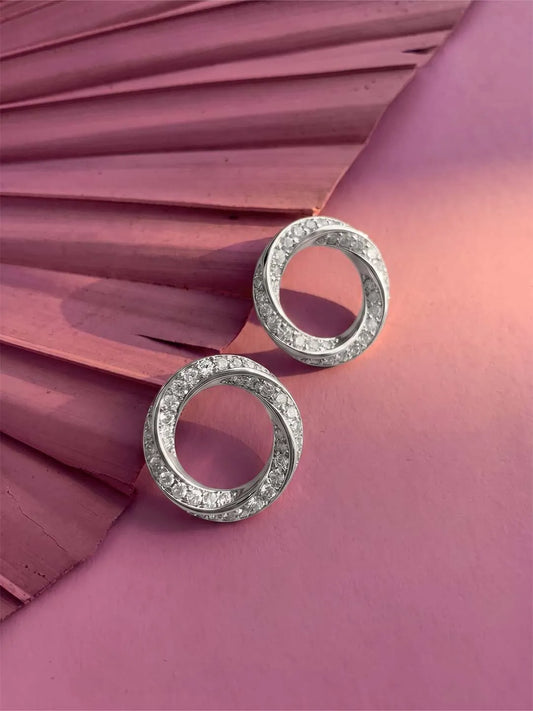 Peora Interlocking CZ Stud Earrings - Silver