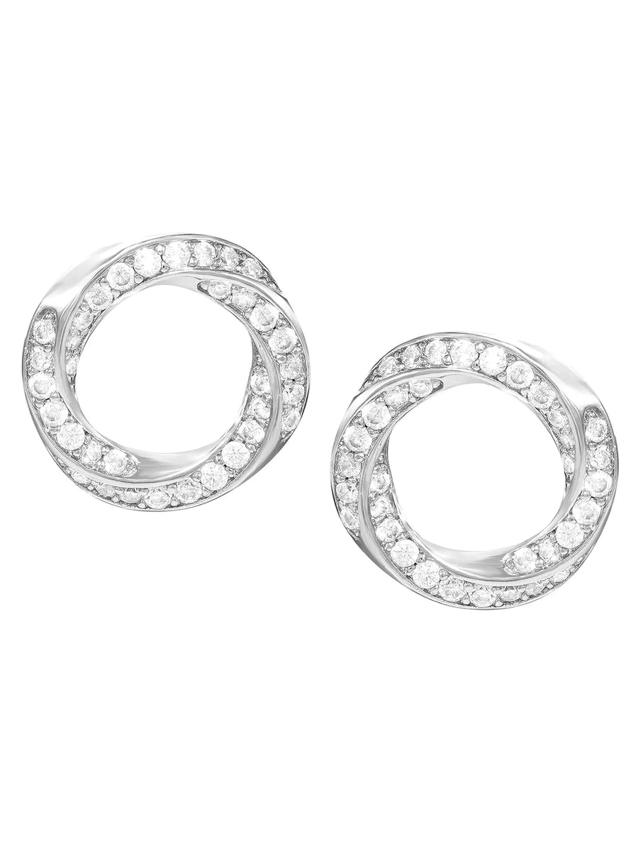 Peora Interlocking CZ Stud Earrings - Silver