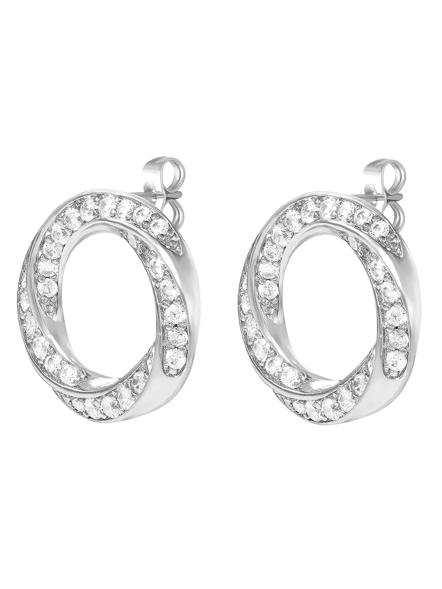 Peora Interlocking CZ Stud Earrings - Silver