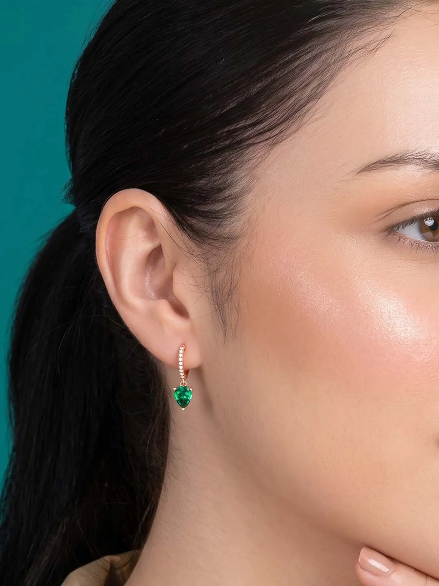 Peora Emerald CZ Hoop Earrings - Rose Gold