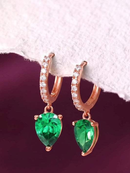 Peora Emerald CZ Hoop Earrings - Rose Gold