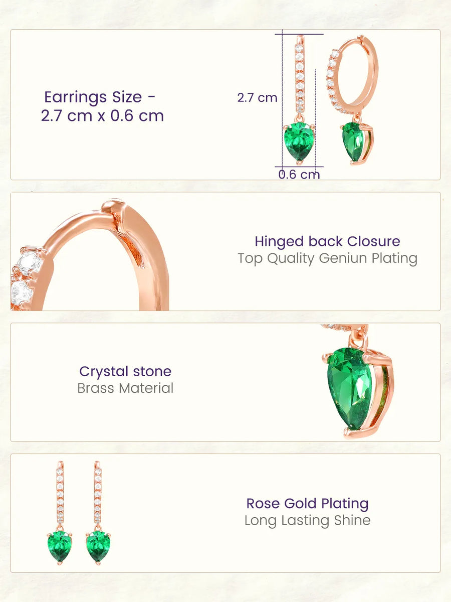 Peora Emerald CZ Hoop Earrings - Rose Gold