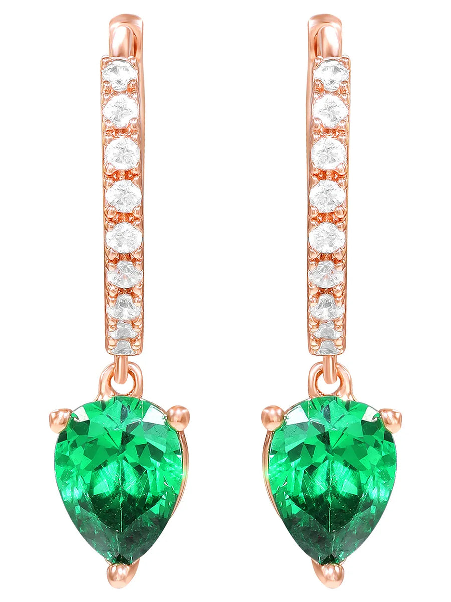 Peora Emerald CZ Hoop Earrings - Rose Gold