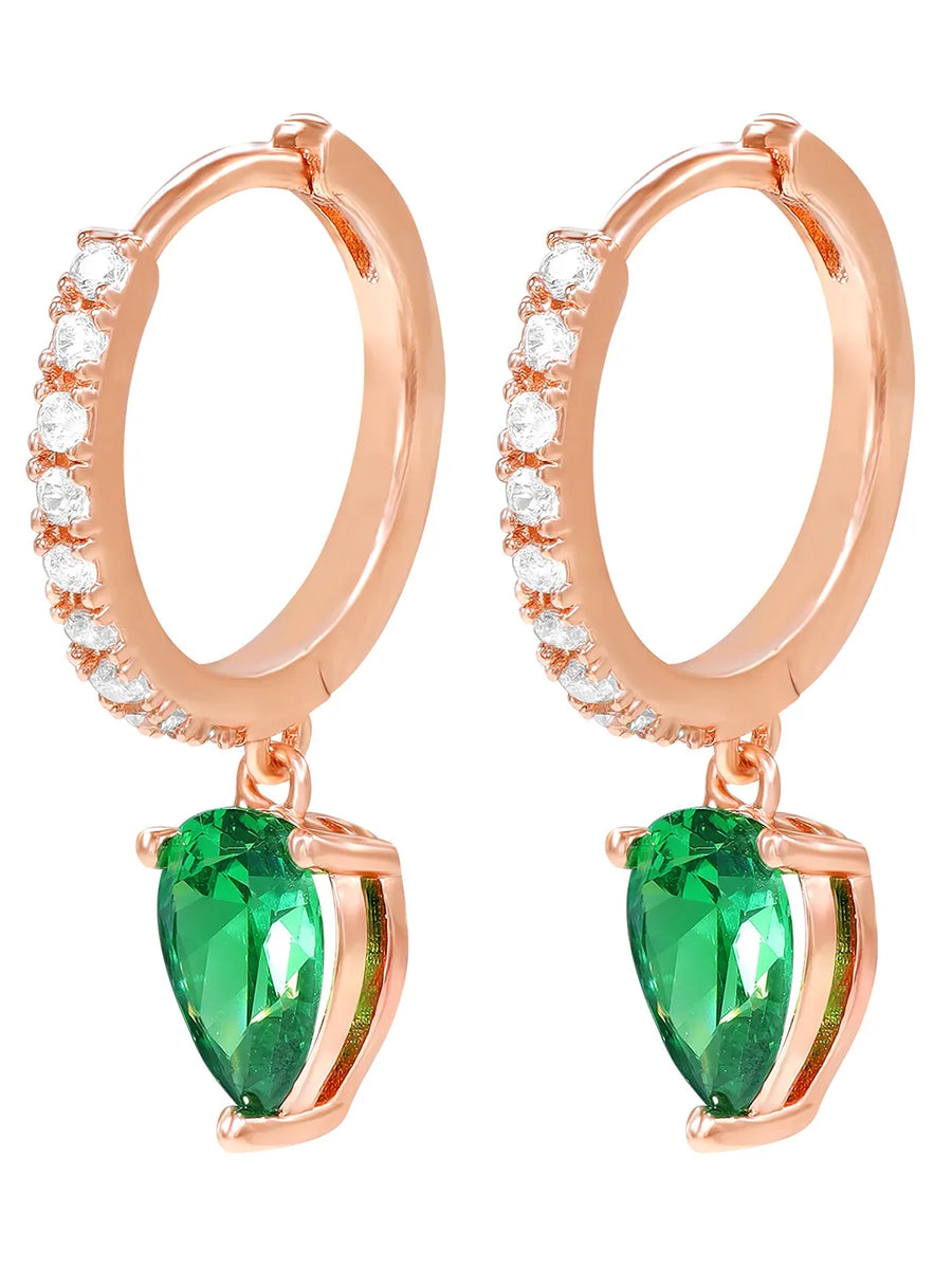 Peora Emerald CZ Hoop Earrings - Rose Gold