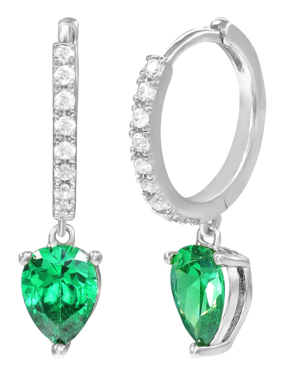 Peora Emerald CZ Hoop Earrings - Silver