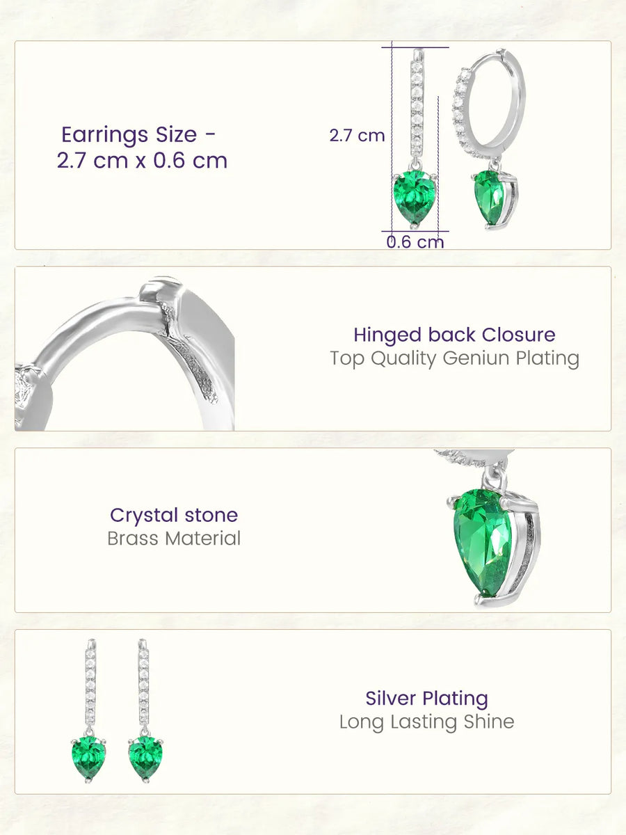 Peora Emerald CZ Hoop Earrings - Silver