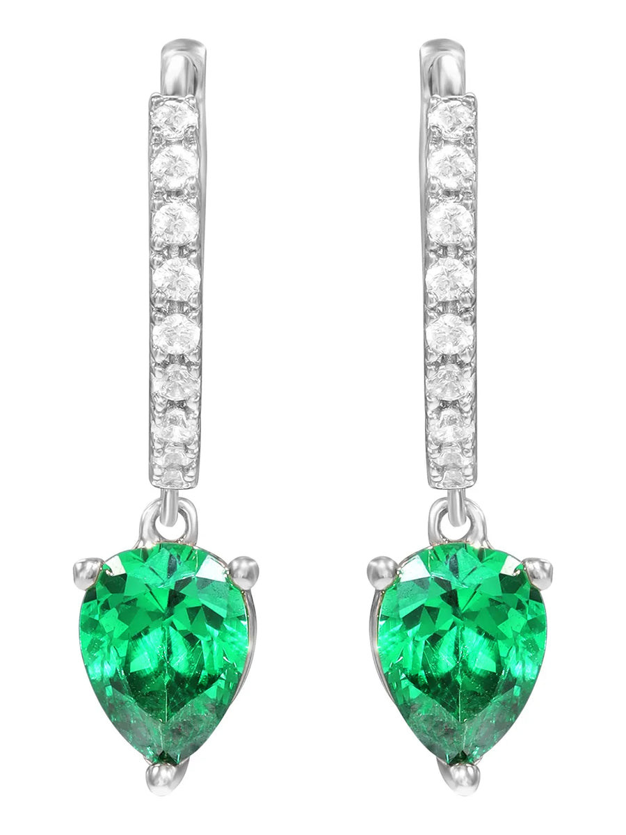 Peora Emerald CZ Hoop Earrings - Silver