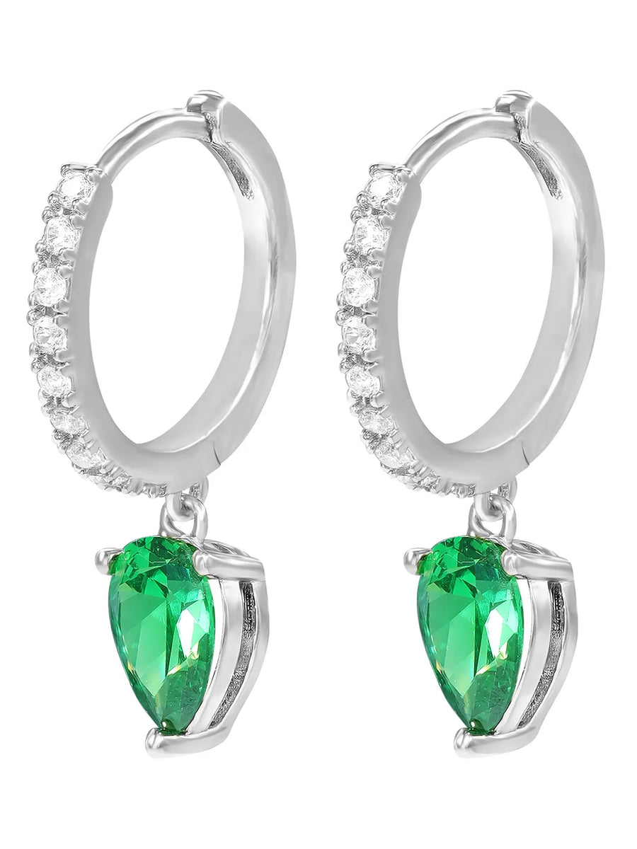 Peora Emerald CZ Hoop Earrings - Silver