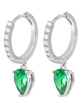 Peora Emerald CZ Hoop Earrings - Silver