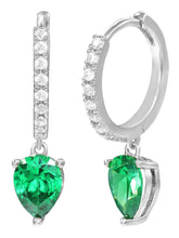 Peora Emerald CZ Hoop Earrings - Silver