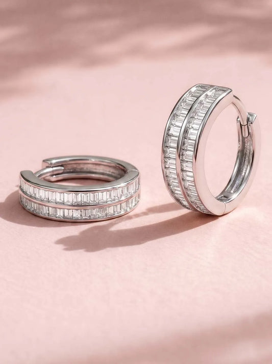 Peora Rhodium Plated Luxe CZ Hoop Earrings