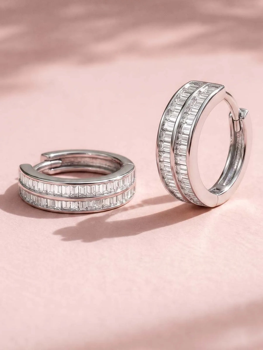 Peora Luxe CZ Hoop Earrings - Silver