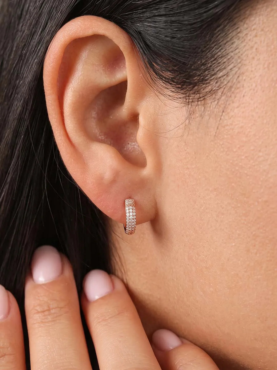 Peora Elegant CZ Hoop Earrings - Rose Gold