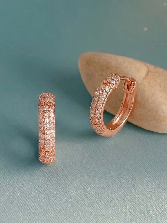 Peora Elegant CZ Hoop Earrings - Rose Gold