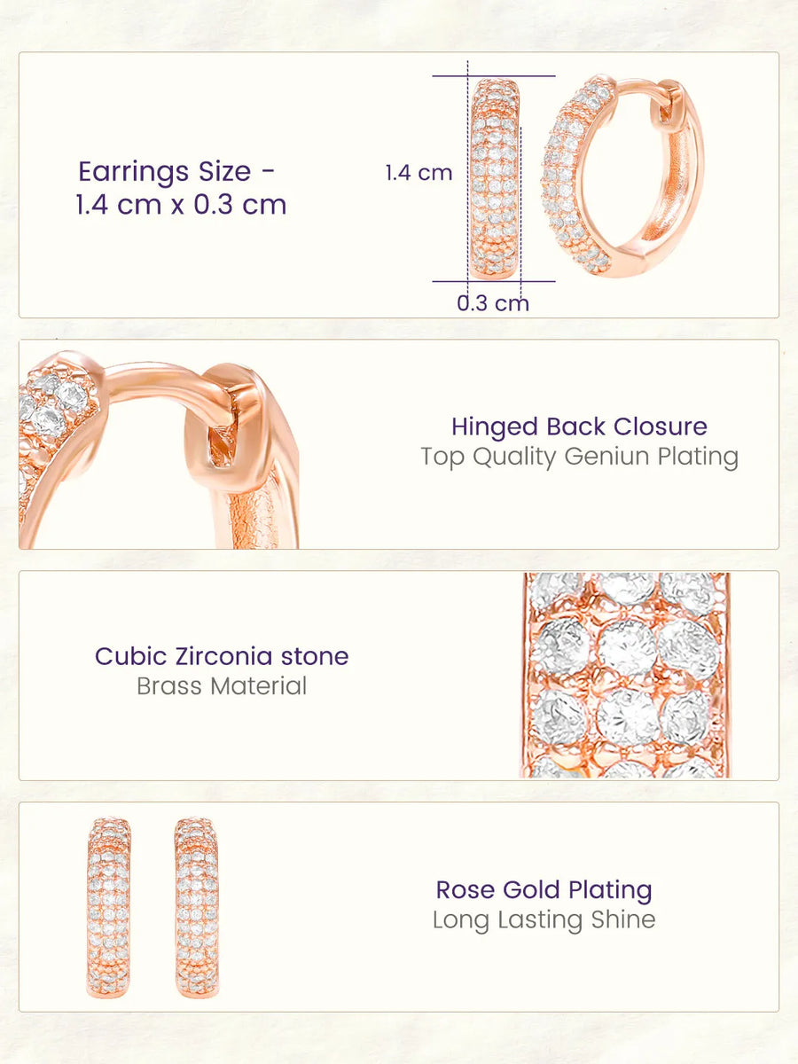 Peora Elegant CZ Hoop Earrings - Rose Gold