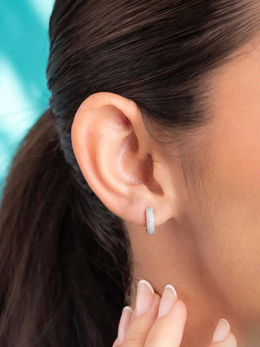 Peora Elegant CZ Hoop Earrings - Silver