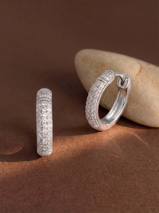 Peora Elegant CZ Hoop Earrings - Silver