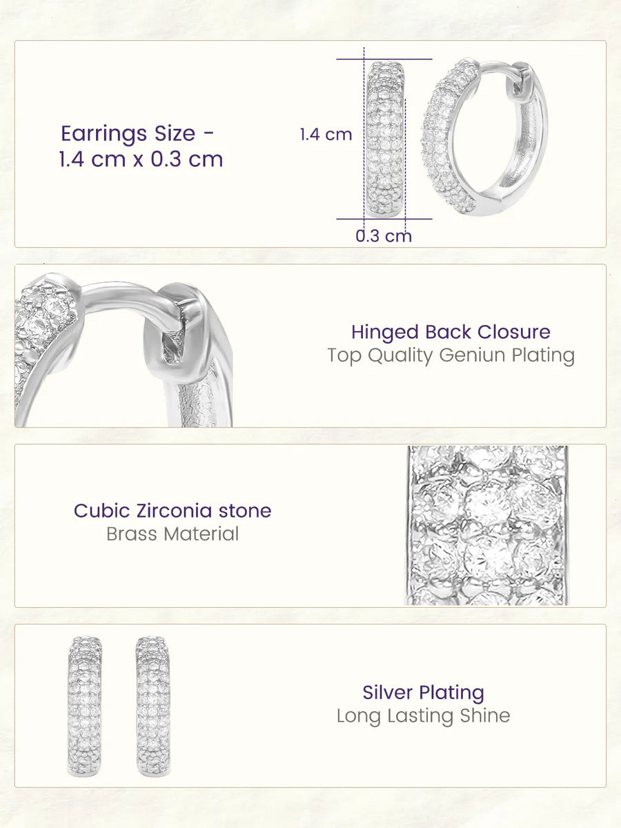 Peora Elegant CZ Hoop Earrings - Silver