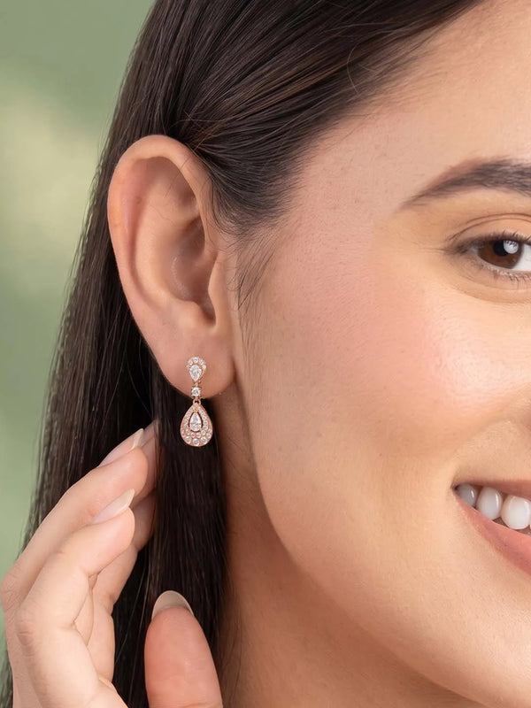 Peora Halo Crystal Earrings - Rose Gold
