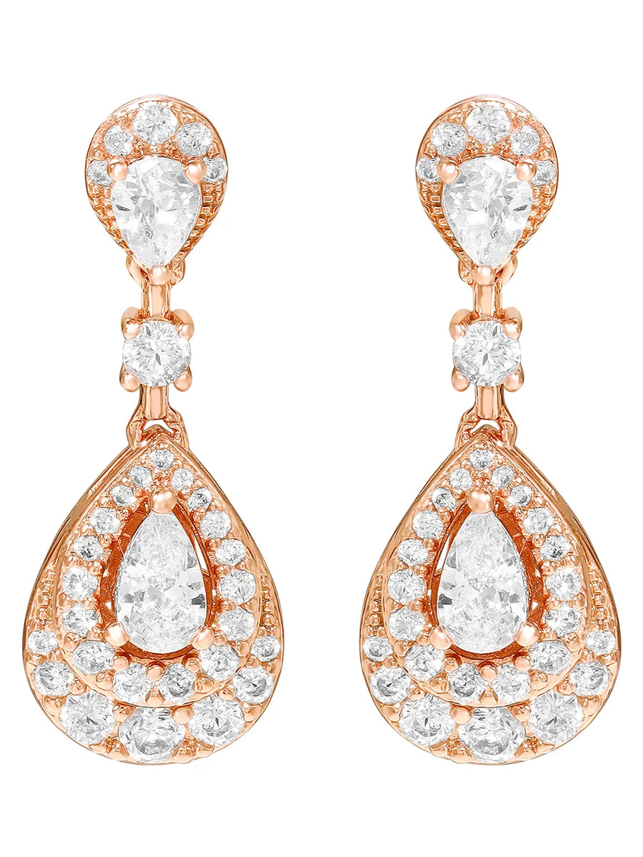 Peora Halo Crystal Earrings - Rose Gold