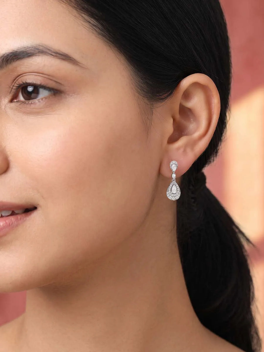 Peora Halo Crystal Earrings - Silver